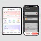 Two smartphone screens displaying the easyChef Pro app with meal planning and shopping list features.